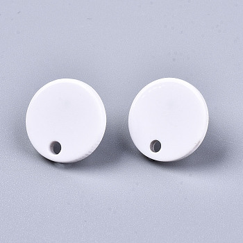 Cellulose Acetate(Resin) Ear Stud Findings, with Iron Pin, Flat Round, White, 16x2mm, Hole: 2mm, Pin: 0.7mm