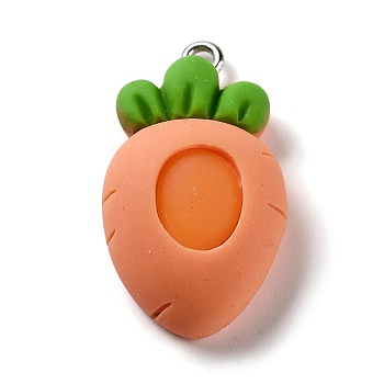 Fruits Opaque Resin Pendants, with Platinum Plated Iron Loops, Carrot, 28x16x8mm, Hole: 2mm