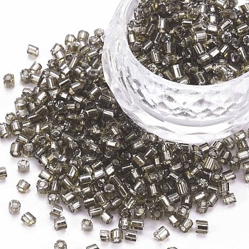 8/0 Glass Bugle Beads, Silver Lined, Light Grey, 2.5~3x2.5mm, Hole: 1mm, about 15000pcs/pound