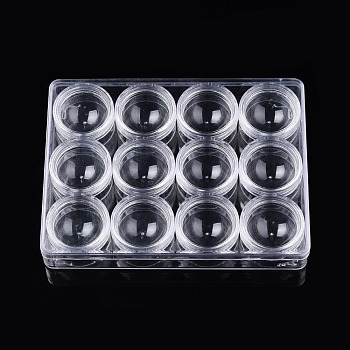 Rectangle Polystyrene Plastic Bead Storage Containers, with 12Pcs Column Small Boxes, Clear, Container: 16.5x12.5x2.5cm, Column Small Box: 4x2.2cm, Inner Size: 3.4x3.4cm