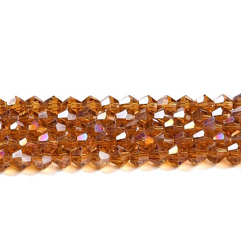 Transparent Electroplate Glass Beads Strands, AB Color Plated, Faceted, Bicone, Dark Orange, 6x6mm, Hole: 1mm, about 45~47pcs/strand, 9.65~9.84 inch(24.5~25cm)