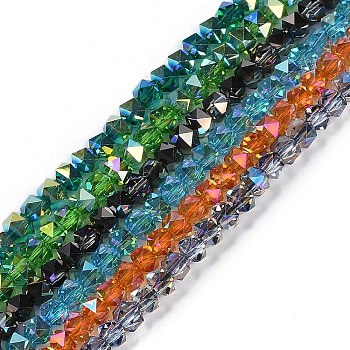 Electroplate Glass Beads Strands, Pearl Luster Plated, Faceted, Star, Mixed Color, 3x4x4mm, Hole: 1mm, about 98pcs/strand, 12.60''(32cm)