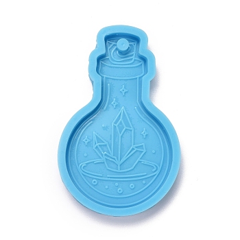Perfume Bottle with Crystal Cluster Pendant Silicone Molds, Resin Casting Molds, for UV Resin & Epoxy Resin Jewelry Making, Sky Blue, 71x45x7.5mm, Hole: 4mm, Inner Diameter: 65.5x40mm
