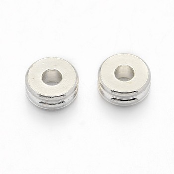 Brass Spacer Beads, Flat Round, Silver Color Plated, 6x2.5mm, Hole: 2mm