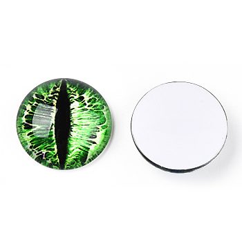 Glass Cabochons, Half Round with Evil Eye, Vertical Pupil, Green, 20x6.5mm