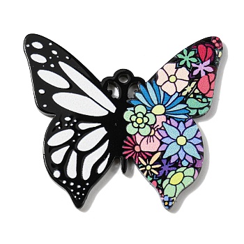 Halloween Theme Acrylic Pendants, Butterfly, Colorful, 43.5x49x2.5mm, Hole: 2mm