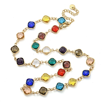 Glass Necklace, Multi Color Brass Link Necklaces, Rhombus, 16.65 inch(423mm)