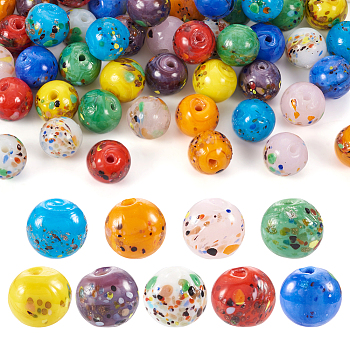 54Pcs 9 Colors Handmade Lampwork Beads, Round, Mixed Color, 10x9mm, Hole: 1.2mm, 6pcs/color