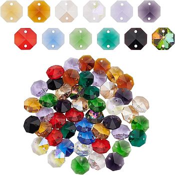 96Pcs 12 Colors Electroplate Glass Links Connectors, Faceted, for Chandelier Prism Beads Chain, DIY Craft Jewelry Decoration, Octagon, Mixed Color, 14x14x7.5mm, Hole: 1.6mm, 8pcs/colors