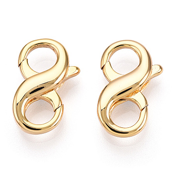 Brass Hook Clasps, 8 Shape, Real 18K Gold Plated, 16.5x10.5x4mm, Hole: 4.5x4.5mm