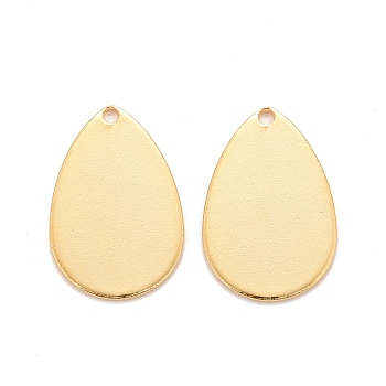 201 Stainless Steel Pendants, Teardrop, Real 24k Gold Plated, 17x11.5x0.8mm, Hole: 1.2mm