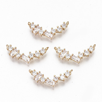 Brass Micro Pave Cubic Zirconia Charms, Light Gold, Long-Lasting Plated, Cadmium Free & Lead Free, Clear, 9x20x3mm, Hole: 1mm