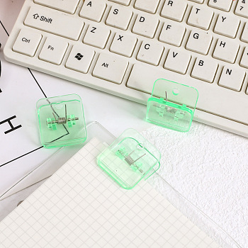Mini Square Transparent Plastic Bulldog Clips, Hinge Clip, School Office Supplies, Medium Spring Green, 30x30mm