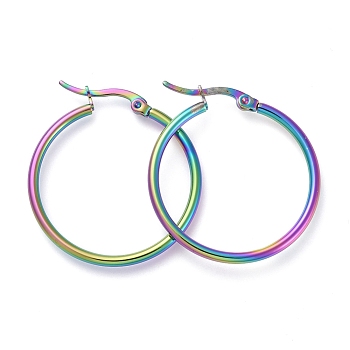 304 Stainless Steel Big Hoop Earrings, Hypoallergenic Earrings, Ring Shape, Rainbow Color, 30x2mm, 12 Gauge, Pin: 0.7x1mm