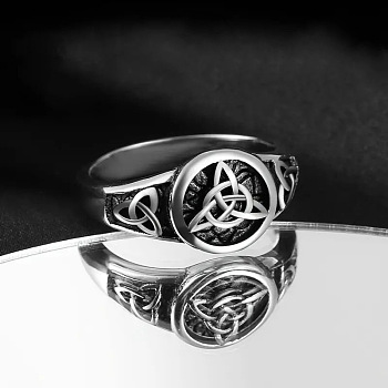 Round with Celtic Knot Pattern Brass Finger Rings, Antique Silver, US Size 9(18.9mm)