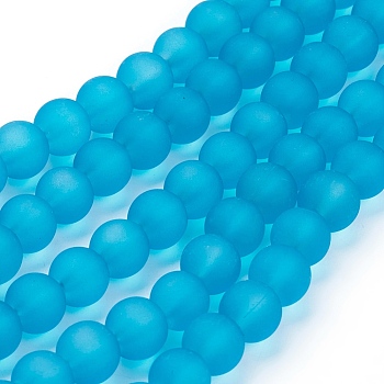 Transparent Glass Bead Strands, Frosted, Round, Dark Turquoise, 6mm, Hole: 1.3~1.6mm, about 140pcs/strand, 31.4 inch