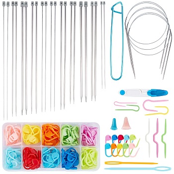 DIY Sweater Kit, with Aluminum Stitch Holder, Plastic Stopper & Sewing Scissors & Stitch Needle Clip & Crochet Hooks Needles & Cable Needles & Sewing Needle, Stainless Steel Knitting Needles Sets, Mixed Color, 350mm