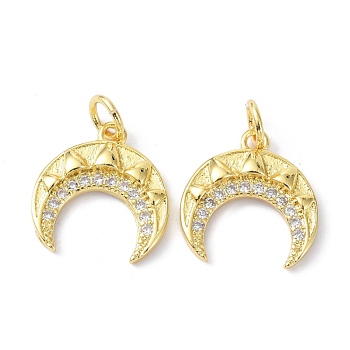 Eco-Friendly Brass Micro Pave Cubic Zirconia Charms, with Jump Ring, Long-Lasting Plated, Moon, Real 18K Gold Plated, 14.5x14x2.5mm