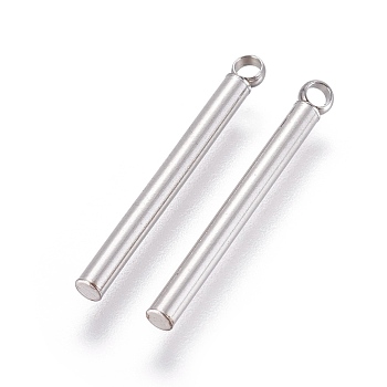 201 Stainless Steel Pendants, Column, Stainless Steel Color, 22.5x2mm, Hole: 1.5mm