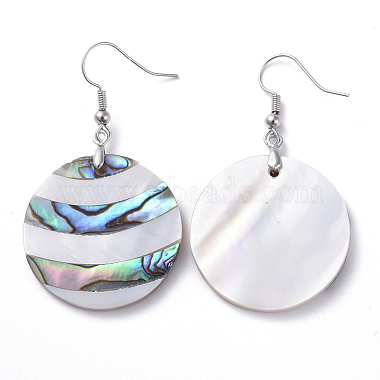 White Shell & Abalone Shell/Paua Shell Dangle Earrings(EJEW-K081-03L)-2