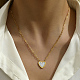 Natural Shell Heart Pendant Necklaces with Golden Stainless Steel Paperclip Chains(EU3732-2)-4