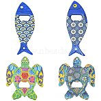 4Pcs 4 Styles Melamine Bottle Opener Fridge Magnet, Magnetic, Fish & Turtle, Mixed Color, 109~138x52~90.5x7mm, Hole: 5mm, 1pc/style(AJEW-CJ0001-54)