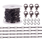 DIY Chain Necklaces Making Kits, include 304 Stainless Steel Paperclip Chains, Open Jump Rings, Lobster Claw Clasps, Black, 12x4x1mm(DIY-TA0012-34)