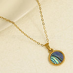 Stylish 304 Stainless Steel Pave Natural Paua Shell Flat Round Pendant Necklaces Simple Design Jewelry, Golden, Pendant: 1.6x1.3cm(DP7329-3)
