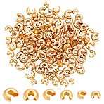 150Pcs 3 Sizes Brass Crimp Beads Covers, Real 18K Gold Plated, 3.5~5.5x4~6.5x2~3.5mm, Hole: 1.2~2mm, 50pcs/size(KK-UN0003-82)