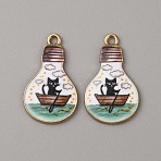 Alloy Enamel Pendants, Golden, Bulb Charm, Cat Pattern, 25x15x1.5mm, Hole: 1.6mm(ENAM-WH0061-29E)