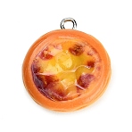 Resin with Alloy Pendants, Imitation Food, Egg Tart Charms, Platinum, Brown, 23.5x20.5x9.5mm, Hole: 1.8mm(RE-CBA08CD-05B)