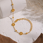 304 Stainless Steel Sun Link Bracelets for Women, Ion Plating(IP), Real 18K Gold Plated, 6.65 inch(16.9cm)(BJEW-Z161-04G)