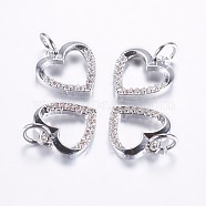 Long-Lasting Plated Brass Micro Pave Cubic Zirconia Charms, Hollow Heart, Real Platinum Plated, 11.5x11x2mm, Hole: 3mm(X-ZIRC-F069-39P)