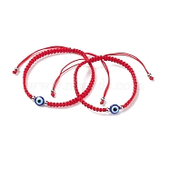 2Pcs 2 Style Resin Evil Eye Braided Bead Bracelets Set, Red Couple Bracelets for Parent and Child, Blue, Inner Diameter: 2-1/8~3-1/2 inch(5.5cm), 1Pc/style(BJEW-JB08424)