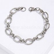 Stainless Steel Oval Link Chain Bracelet, Stainless Steel Color, Inner Diameter: 7-1/2 inch(19cm)(KM2112-2)