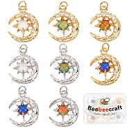 8Pcs 8 Colors Brass Micro Pave Clear Cubic Zirconia Glass Pendants, with Jump Ring, Long-Lasting Plated, Moon, Cadmium Free & Lead Free, Mixed Color, 21x16.5x4.5mm, Jump Ring: 5x0.8mm, 3.5mm Inner Diameter, 1pc/color(KK-BBC0003-79)
