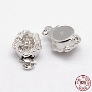 Rhodium Plated Sterling Silver Box Clasps, Flower, Platinum, 14.5x10x7mm, Hole: 2mm(X-STER-A030-64)