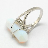 Personalized Unisex Opalite Bullet Rings, with Platinum Plated Brass Findings, 17mm(RJEW-M004-01E)