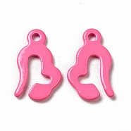 Spray Painted 201 Stainless Steel Charms, Hot Pink, 13x8x1mm, Hole: 1.2mm(STAS-G304-27E)