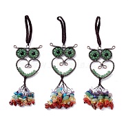 Natural Green Aventurine Big Pendant Decorations, with Brass Findings, Owl, Cadmium Free & Lead Free, 173mm(G-P459-05D)