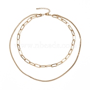 Vacuum Plating 304 Stainless Steel Double Chains Multi Layered Necklace for Women, Golden, 16.34 inch(41.5cm)(STAS-E155-03G)
