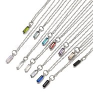 Rectangle Cubic Zirconia Pendant Necklaces, 304 Stainless Steel Cable Chain Necklace for Women, Stainless Steel Color, Mixed Color, 17.52 inch(44.5cm)(NJEW-F303-02P)
