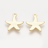 Brass Charms, Starfish/Sea Stars, Nickel Free, Real 18K Gold Plated, 13x12x0.8mm, Hole: 1mm(KK-S350-194)