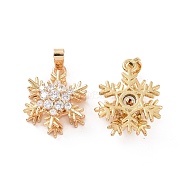 Brass Micro Pave Cubic Zirconia Pendants, Real 18K Gold Plated, Snowflake Charm, Clear, 19x14x8mm, Hole: 5x2.5mm(KK-E068-VC297)