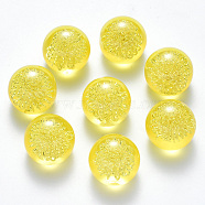 Transparent Acrylic Cabochons, Flat Back, with Iron Wire inside, Round, Silver Color Plated, Yellow, 20x17.5mm, bottom: 12mm(TACR-R144-01B)