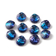 Electroplate Glass Pendants, Back Plated, Faceted, Shell Charms, Blue, 16x16x7~7.5mm, Hole: 1.4~1.5mm(GLAA-A008-06B)
