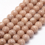 Natural White Jade Beads Strands, Imitation Sunstone, Dyed, Round, Coral, 8mm, Hole: 1mm, about 48pcs/strand, 14.5 inch(G-F364-11-8mm-1)