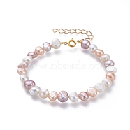 Natural Freshwater Pearl Beaded Bracelets, with Iron Extension Chain, Brass Findings, Mixed Color, Golden, 7-1/4 inch~7-1/2 inch(18.5~19cm)(BJEW-JB05122-01)