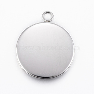 304 Stainless Steel Pendant Cabochon Settings, Flat Round, Stainless Steel Color, Tray: 18x1.6mm, 24x20x2mm, Hole: 2.2mm(X-STAS-E146-18P-18mm)