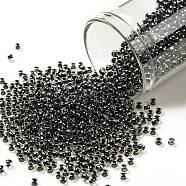 TOHO Round Seed Beads, Japanese Seed Beads, (344) Inside Color Crystal/Black, 11/0, 2.2mm, Hole: 0.8mm, about 1110pcs/10g(X-SEED-TR11-0344)